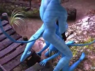 Avatar 美女 肛交 性交 由 巨大 蓝色 成员